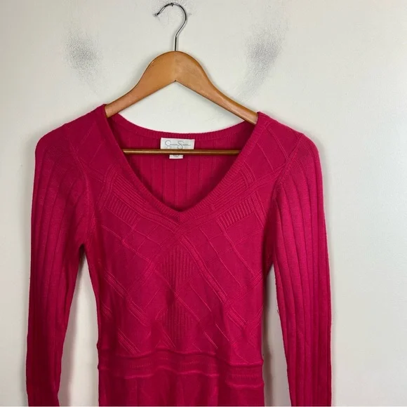 Jessica Simpson Fuchsia Pink Bright Long Sleeve A-Line Sweater Dress XS Fitted - Picture 2 of 11